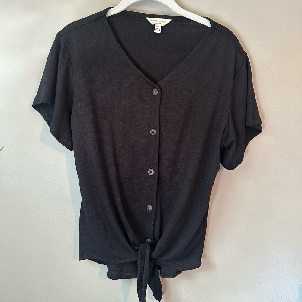 NWOT Black Button-Down Tie-Front Top